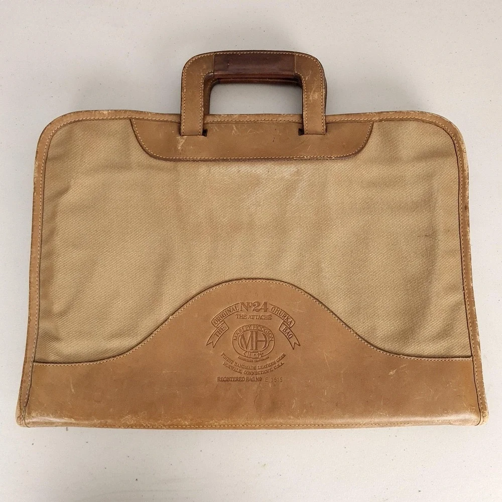 Ghurka Attache Bag No 24 Beige Soft Case Twill Leather Briefcase Bag USA 10x15